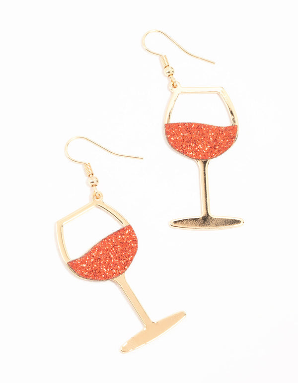 Gold Red Wine Glass Drop Earrings