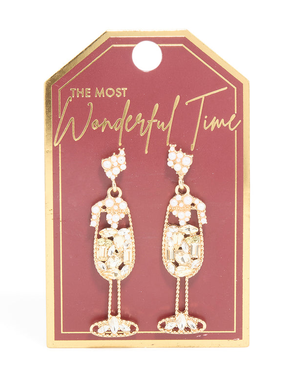 Gold Diamante Pearl Wine Earrings