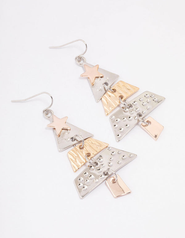 Mixed Metal Festive Tree Pieces Drop Earrings