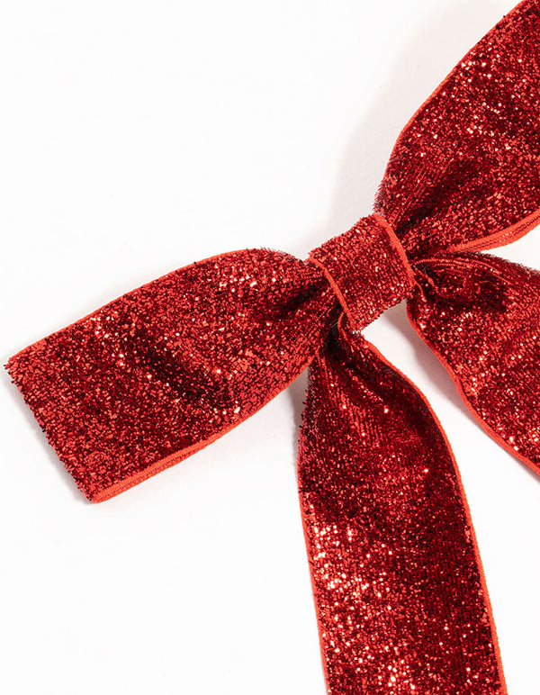 Red Glittery Fabric Bow Hair Clip