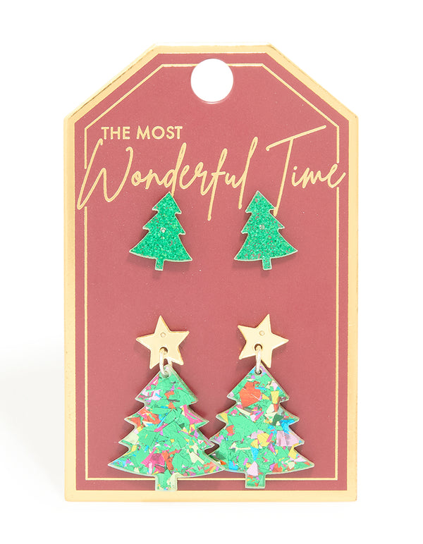Acrylic Festive Tree Stud Earrings 2-Pack