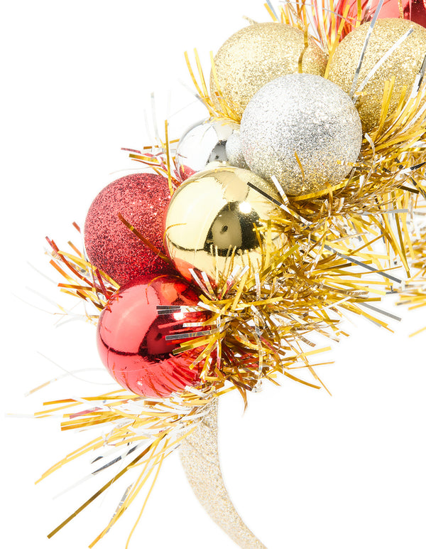 Red & Gold Bauble Tinsel Headband