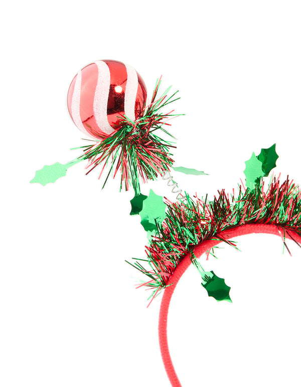 Red Fabric & Tinsel Bauble Headband