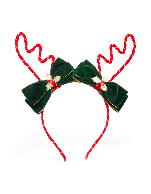 Green Fabric Reindeer Bow Headband