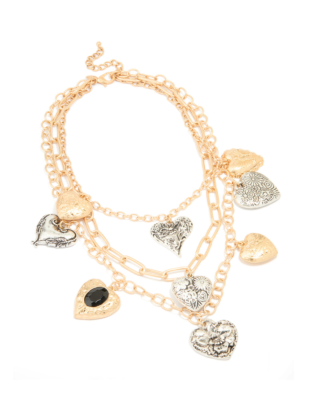 Mixed Metal Heart Charm Layered Necklace