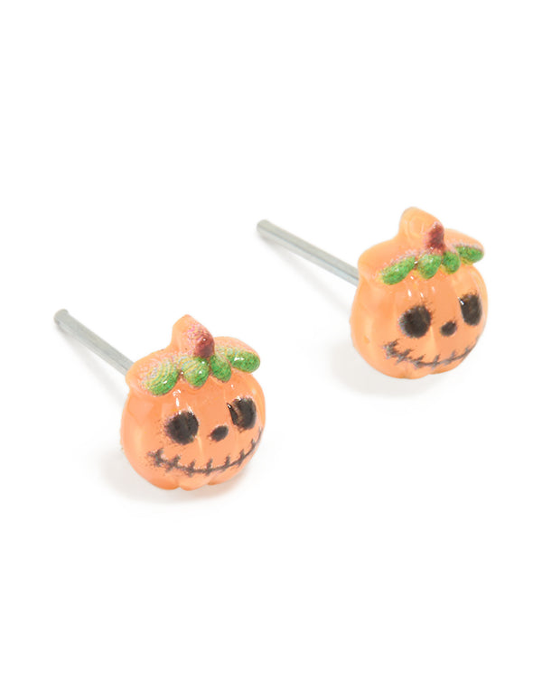 Acrylic Pumpkin Skull Face Stud Earrings