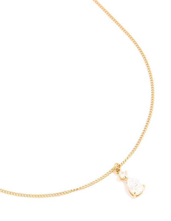 Waterproof Gold Plated Stainless Steel Cubic Zirconia Pear Pendant Necklace