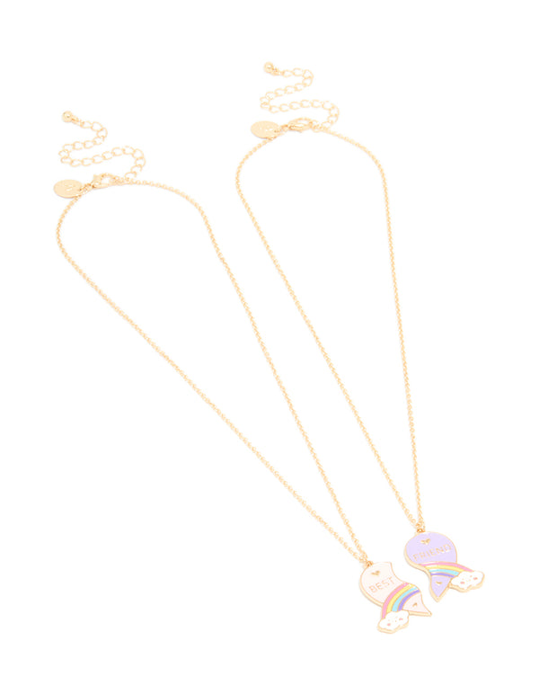 Kids Gold Pink & Purple Rainbow Cloud Heart BFF Necklaces Pack