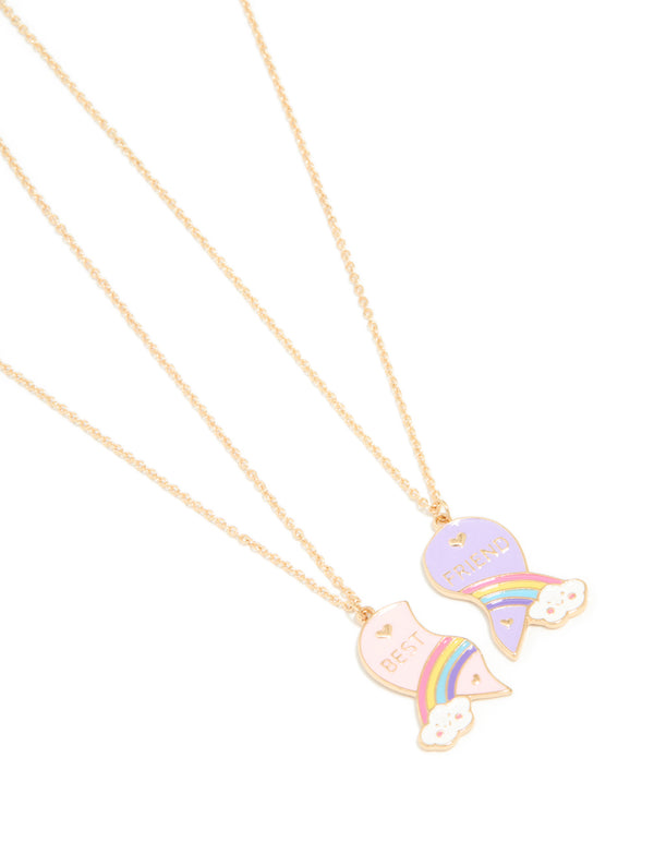 Kids Gold Pink & Purple Rainbow Cloud Heart BFF Necklaces Pack