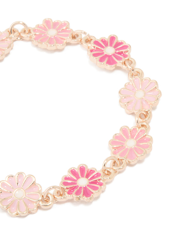 Kids Rose Gold Pink Detailed Daisy Flower Bracelet