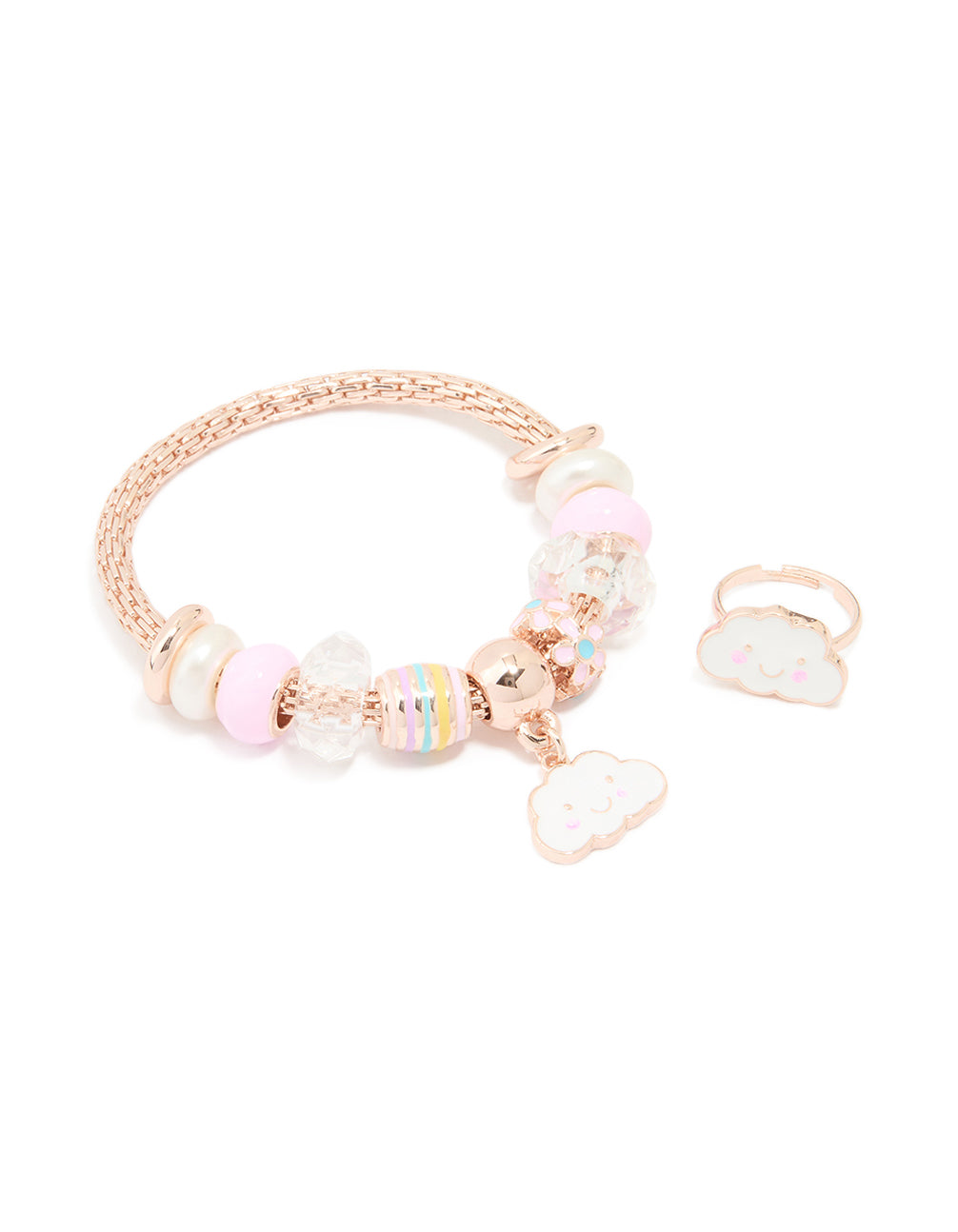 Kids Rose Gold Cloud Stretch Bracelet & Ring Set