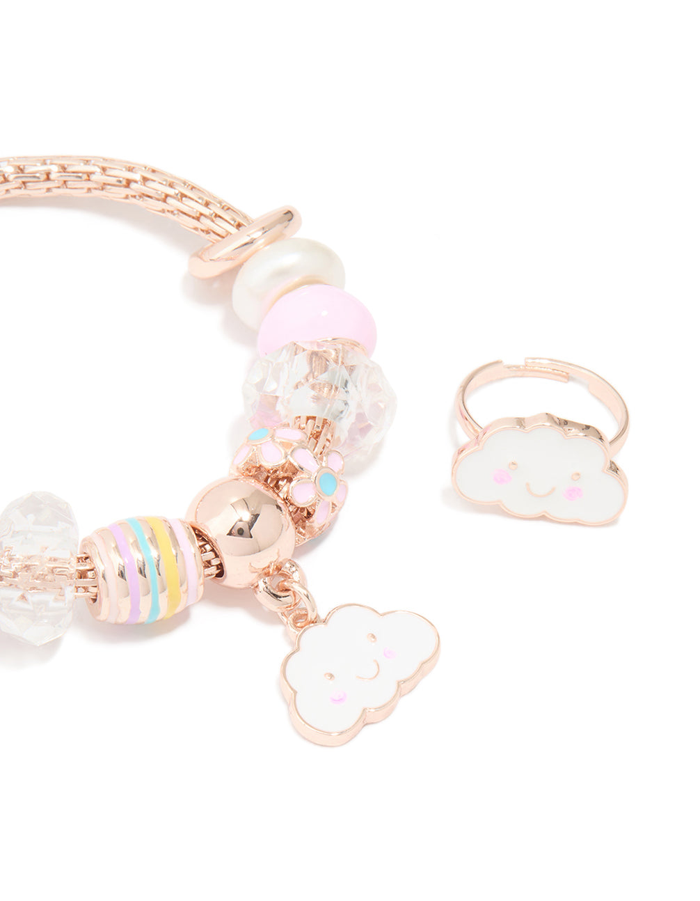 Kids Rose Gold Cloud Stretch Bracelet & Ring Set