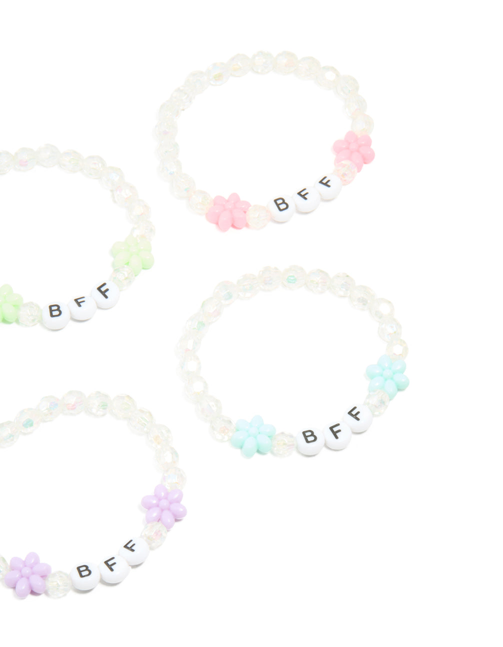 Kids White Beaded & Pastel Flower Best Friends Stretch Bracelets 5-Pack