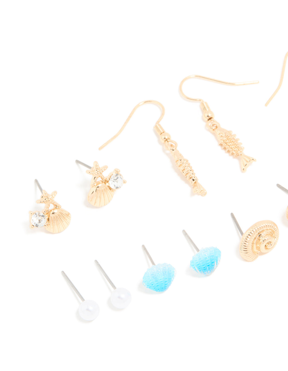 Gold Evil Eye & Sea Themed Earrings 8-Pack