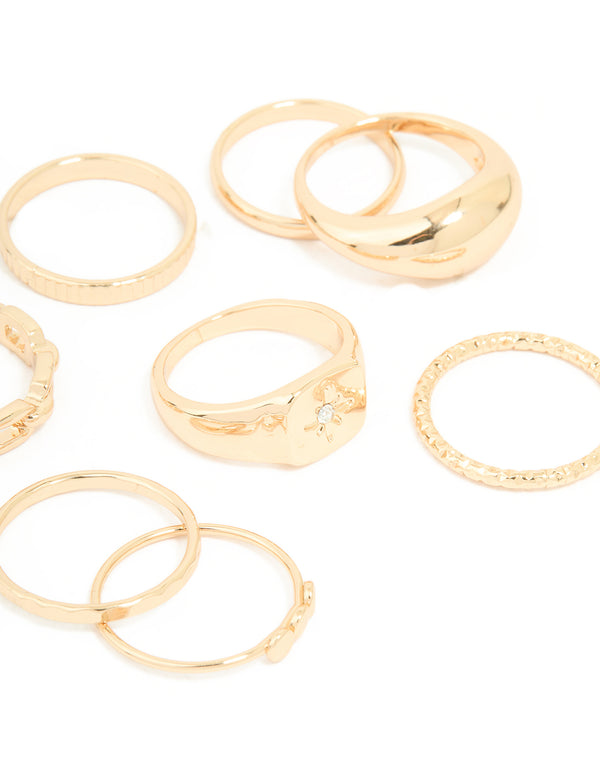 Gold Bubble & Chain Rings 8-Pack