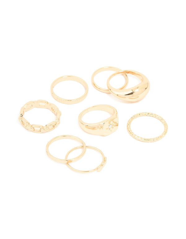 Gold Bubble & Chain Rings 8-Pack