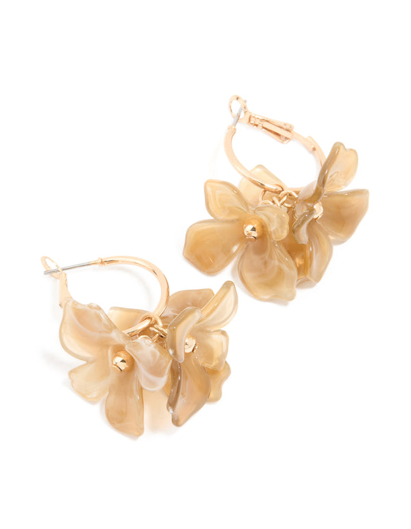 Gold 3D Flower Hoop Earrings