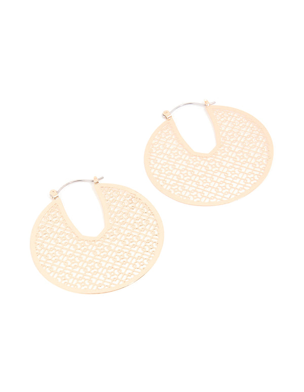 Gold Thin Laser Cut Hoop Earrings