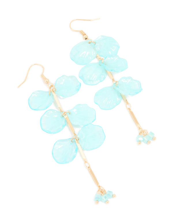 Gold Blue Acrylic Petal Drop Earrings