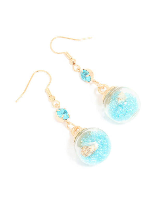 Gold Shell Diamante Shaker Drop Earrings