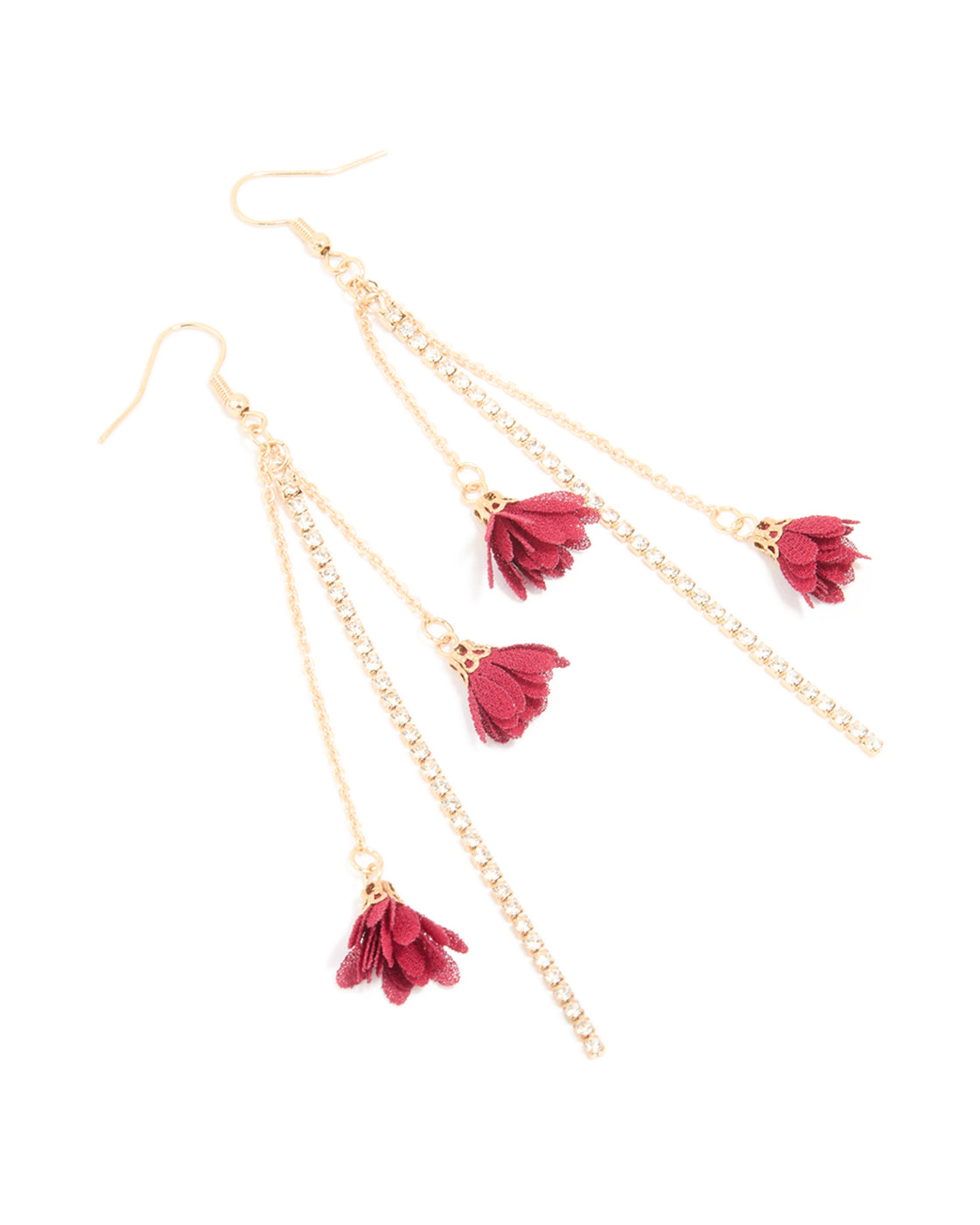 Gold Red Mesh Flower Cup Chain Drop Earrings