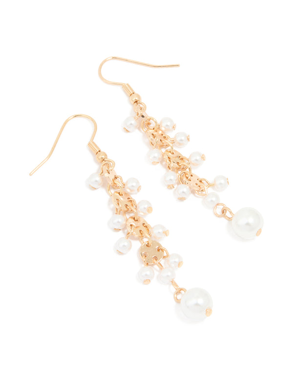 Gold Pearl Round Drop Earrings