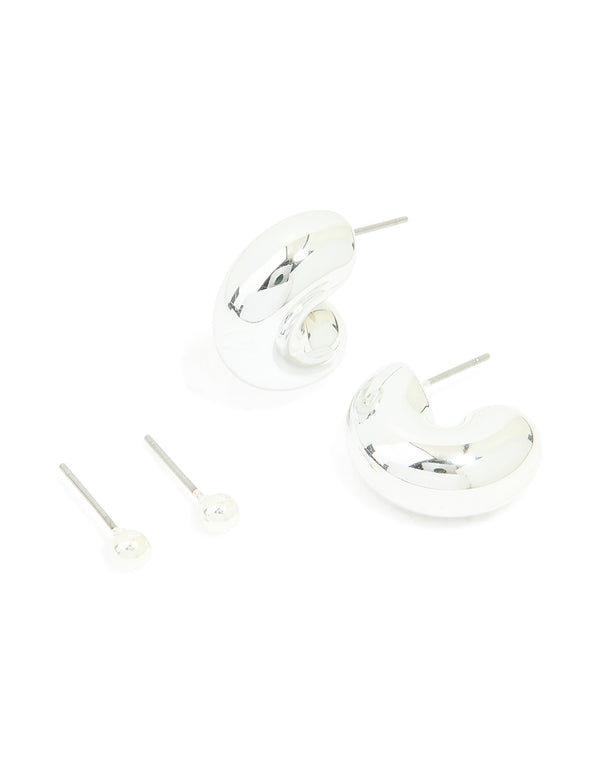 Silver Bubble Ball Hoop & Stud Earrings 2-Pack