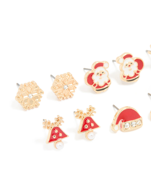 Kids Gold Red Santa & Stocking Earrings 6-Pack