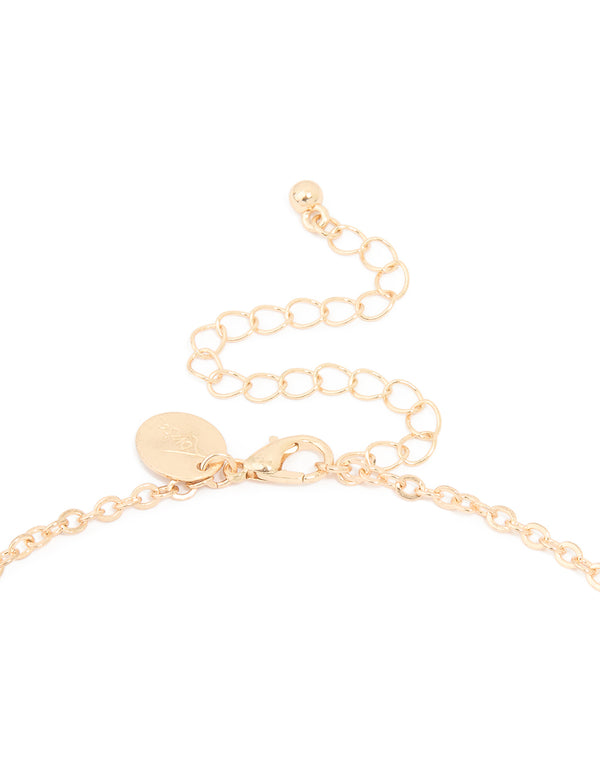 Kids Gold Pink Bead & Candy Cane Charm Necklace