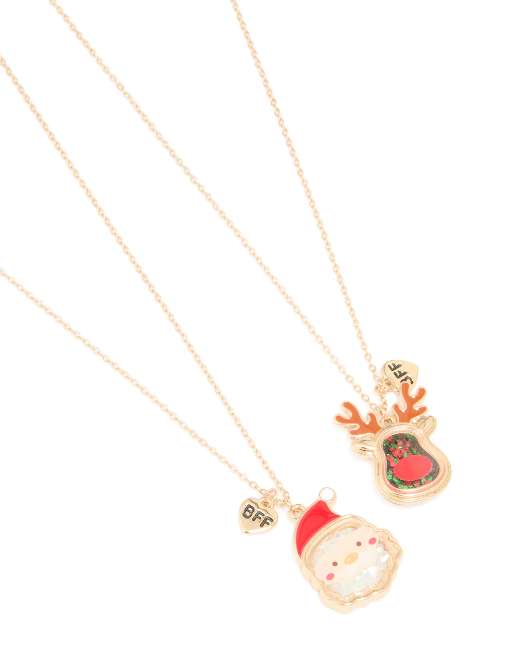 Kids Gold Santa & Reindeer Shaker Necklace 2-Pack