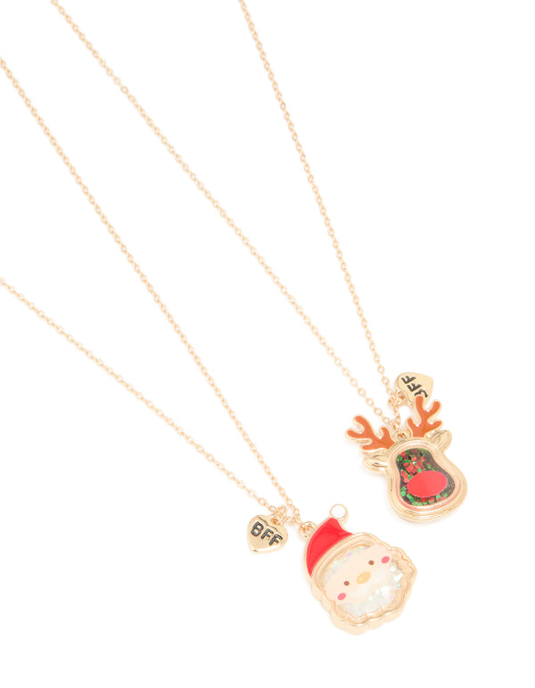 Kids Gold Santa & Reindeer Shaker Necklace 2-Pack
