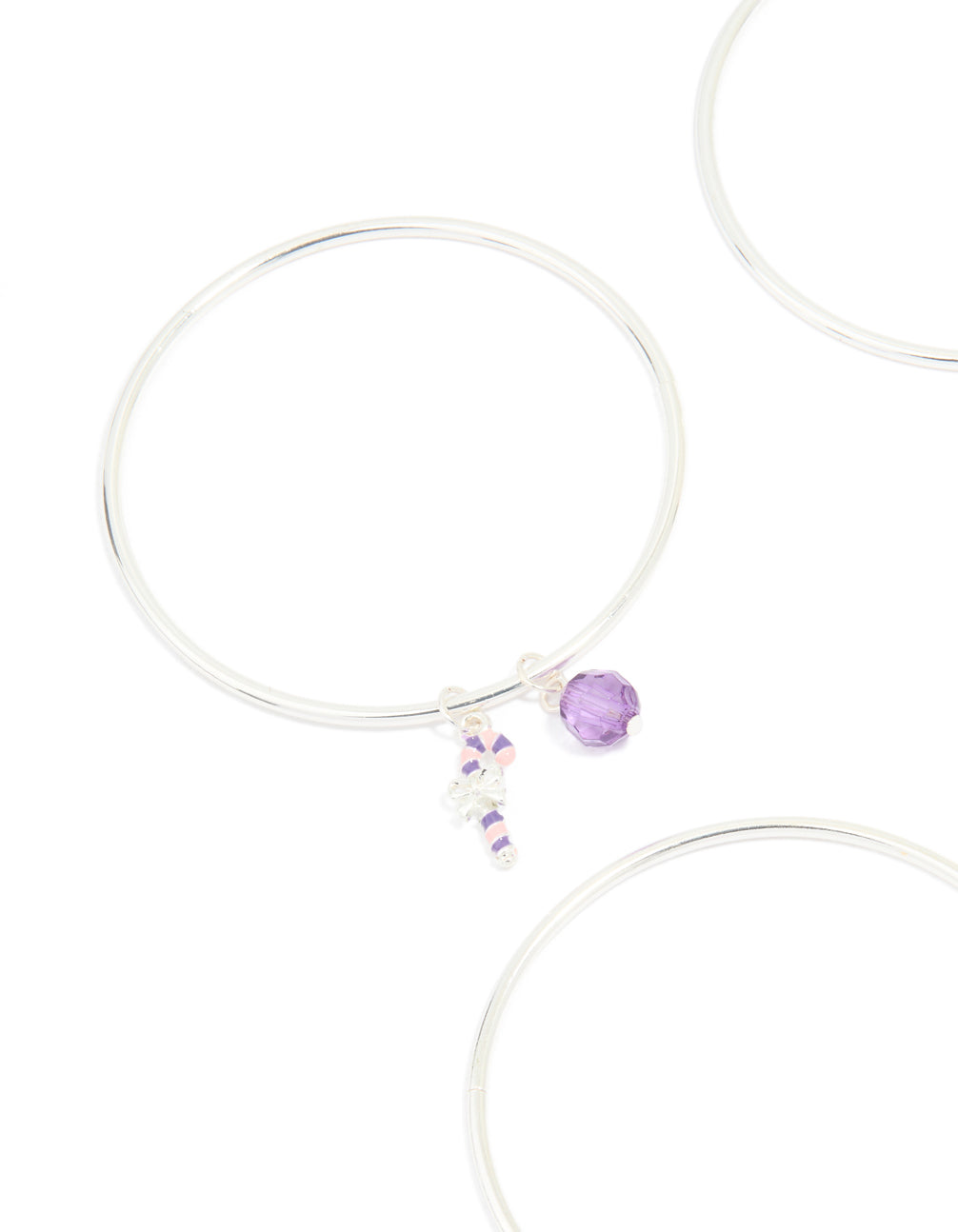 Kids Silver Purple Candy Cane & Santa Bangles 4-Pack