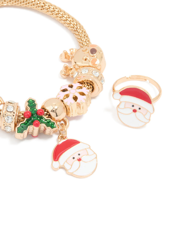 Kids Gold Santa Charm Bracelet & Ring