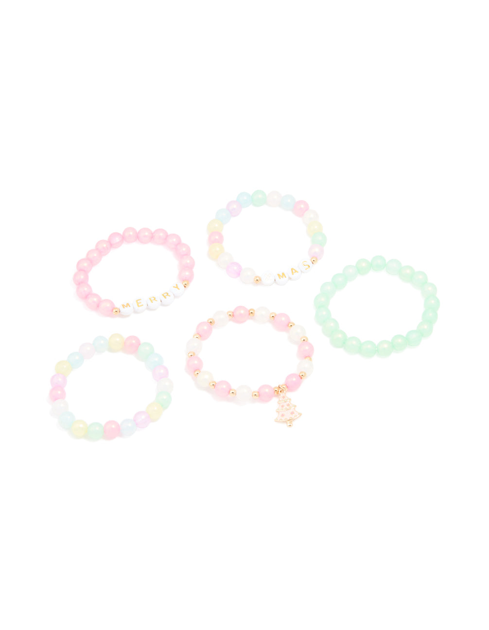 Kids Beaded Merry & Festive Tree Stretch Bracelets 5-Pack