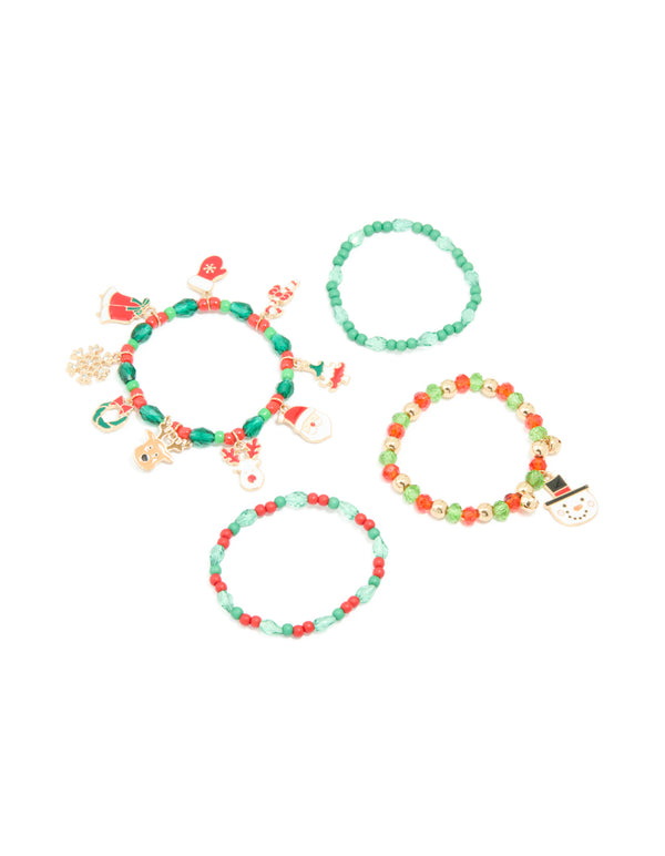 Kids Santa Beaded Stretch Bracelets 4-Pack