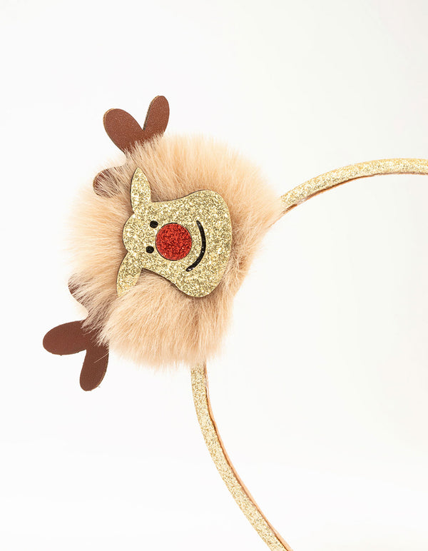 Kids Fabric Reindeer Pom Pom Headband