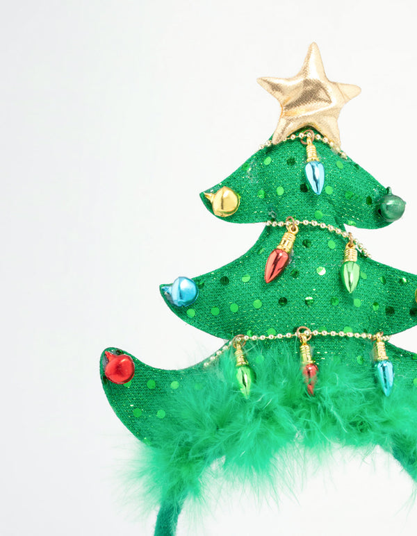 Kids Green Fabric Festive Tree Headband