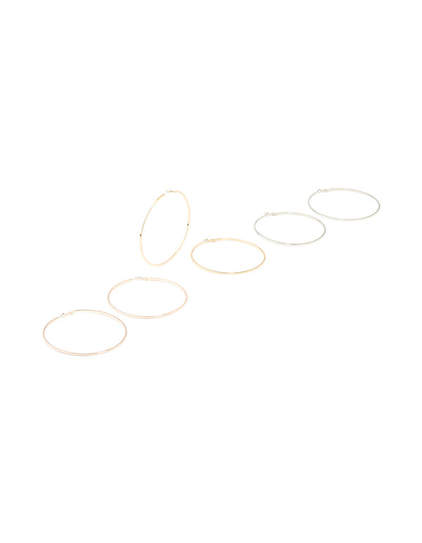 Mixed Metal Classic XL Hoop Earrings 3-Pack