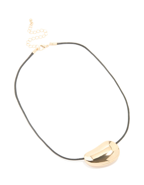 Gold Pebble Cord Medium Pendant Necklace