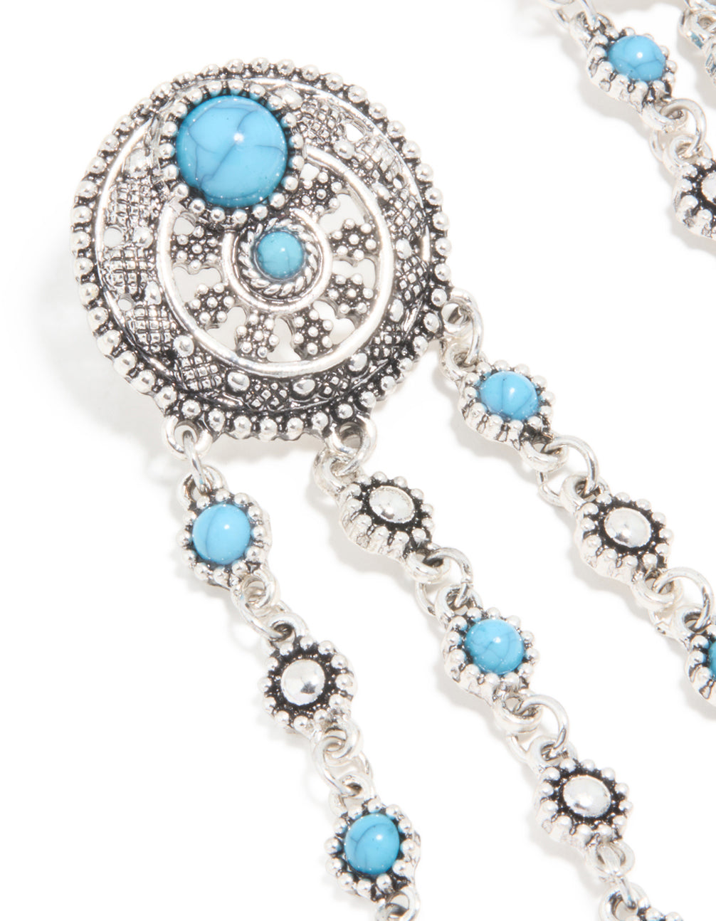 Antique Silver Blue Circle Drop Earrings