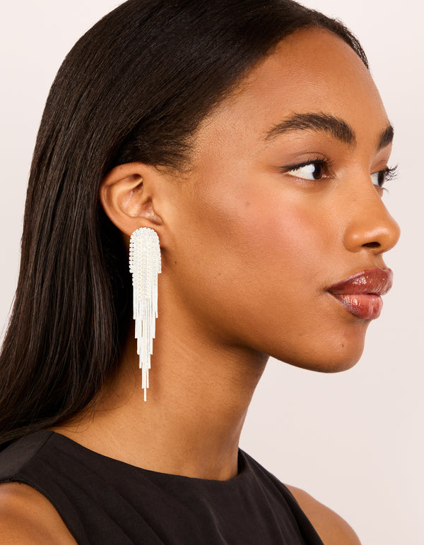 Silver Diamante Multi-Chain Drop Earrings