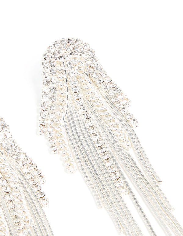 Silver Diamante Multi-Chain Drop Earrings