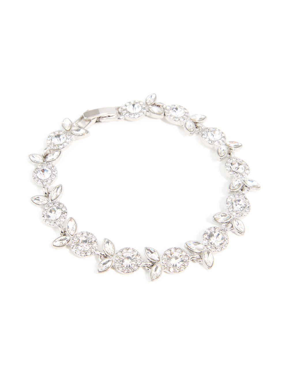 Silver Diamante Floral Leaf Bracelet