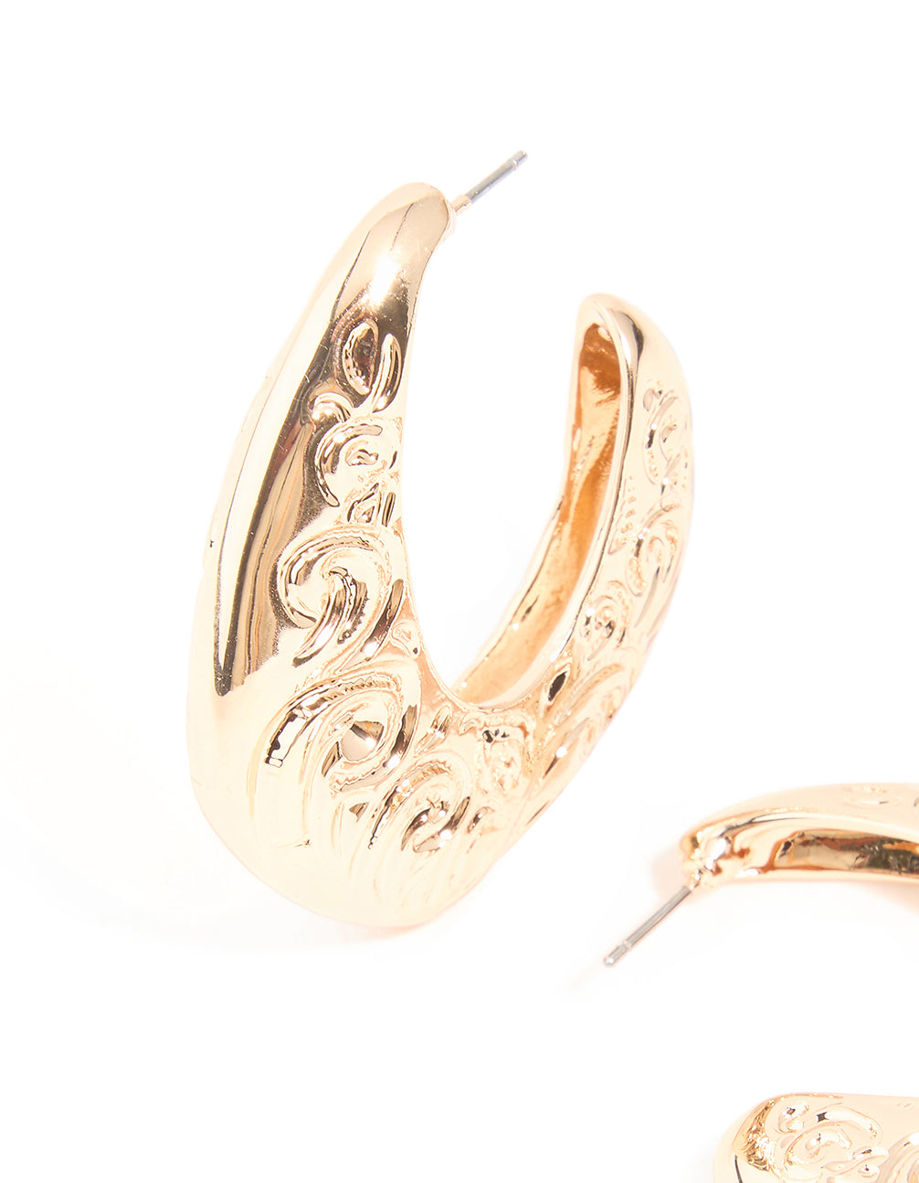 Gold Textured Swirl Large Hoop Earrings