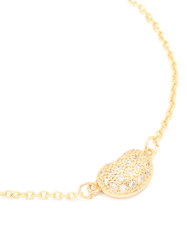 Gold Plated Brass Cubic Zirconia Single Pebble Bracelet