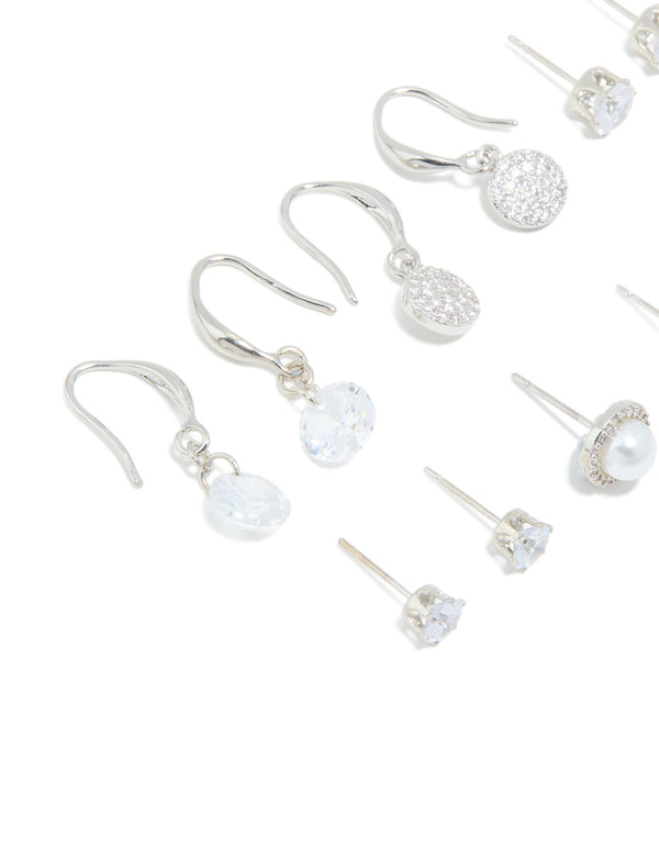 Silver Pearl & Cubic Zirconia Earrings 6-Pack