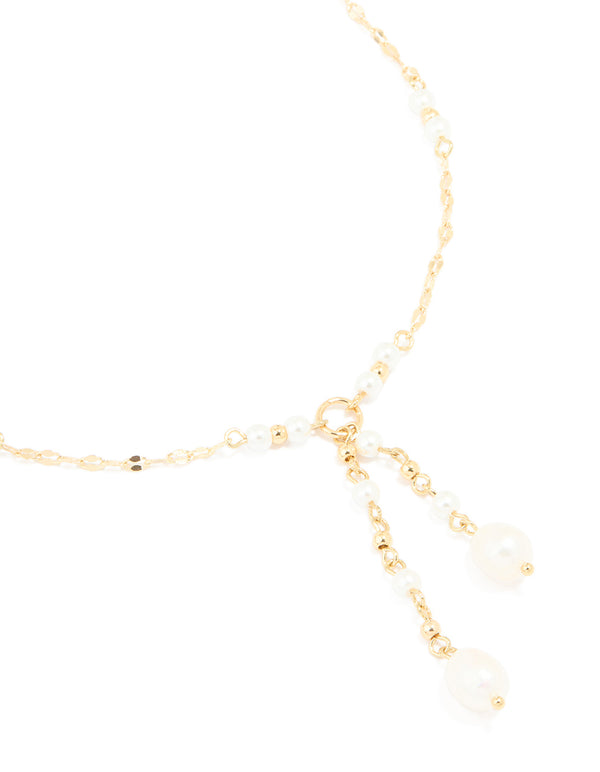 Gold Plated Freshwater Pearl Chain Drop Y-Necklace