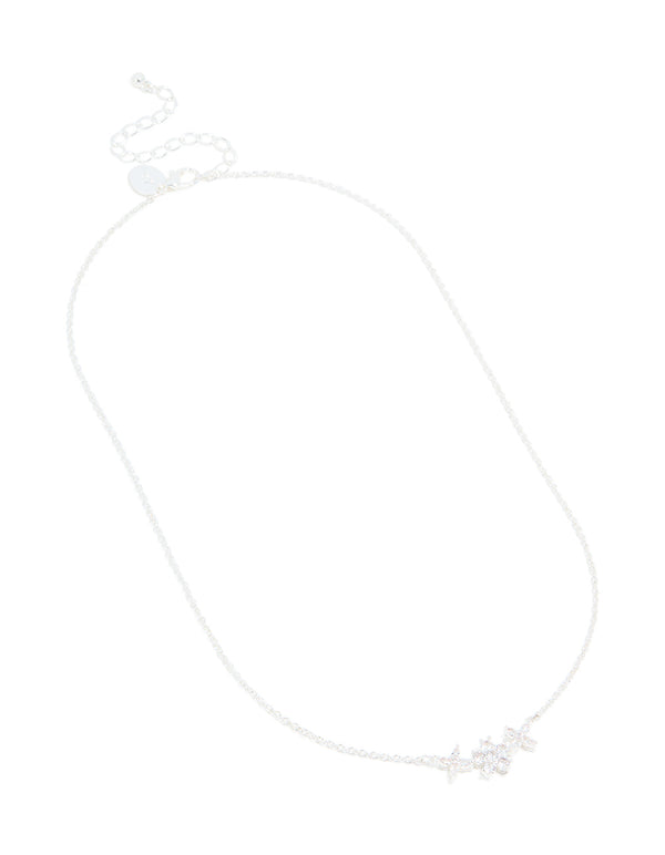 Silver Plated Cubic Zirconia Flower Centre Pendant Necklace