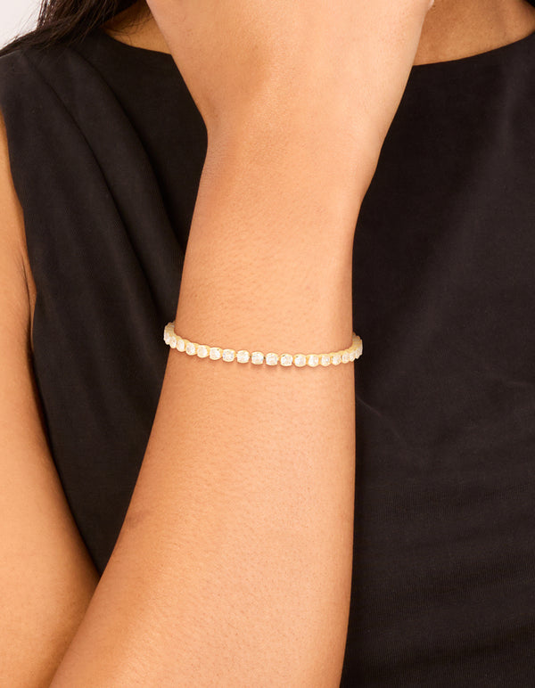 Gold Plated Cubic Zirconia Square & Round Tennis Bracelet