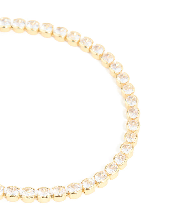 Gold Plated Cubic Zirconia Square & Round Tennis Bracelet